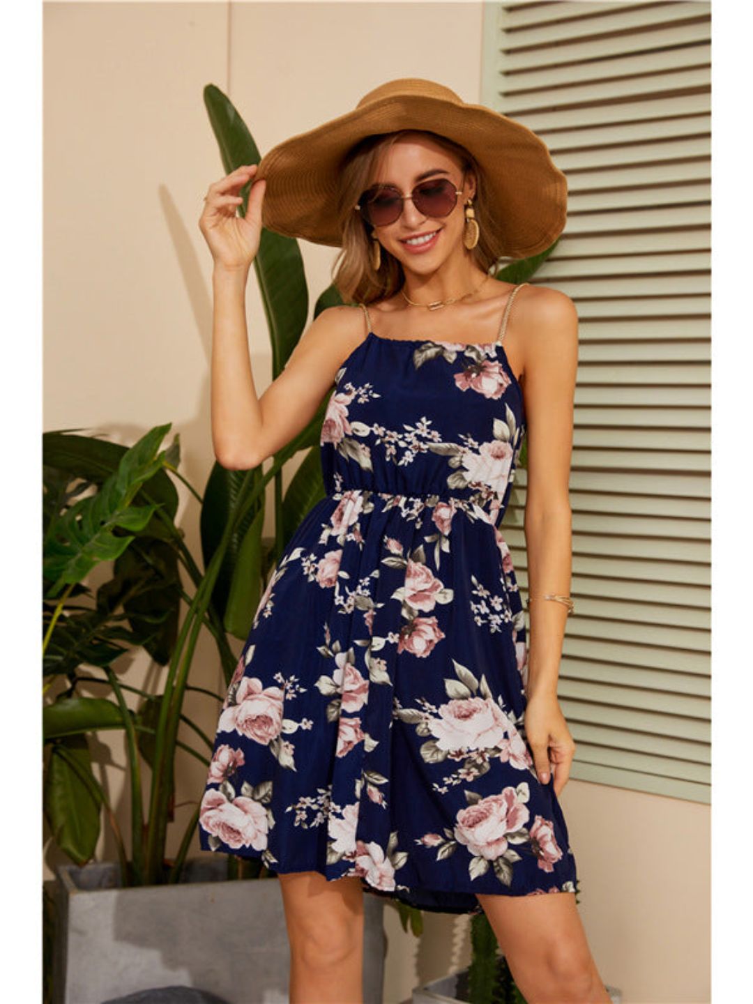 Oh Rare Womens Suspender A Line Woven Beaded Rope Printed Dress Navy
