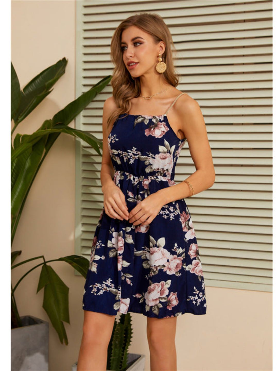 Oh Rare Womens Suspender A Line Woven Beaded Rope Printed Dress Navy