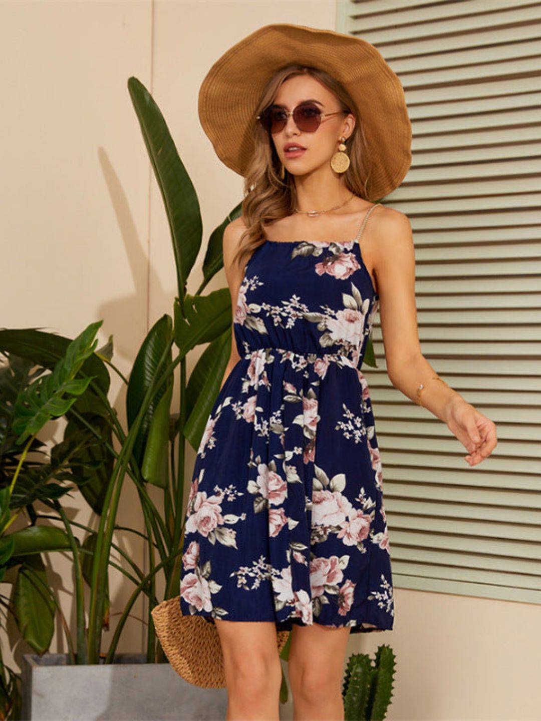 Oh Rare Womens Suspender A Line Woven Beaded Rope Printed Dress Navy