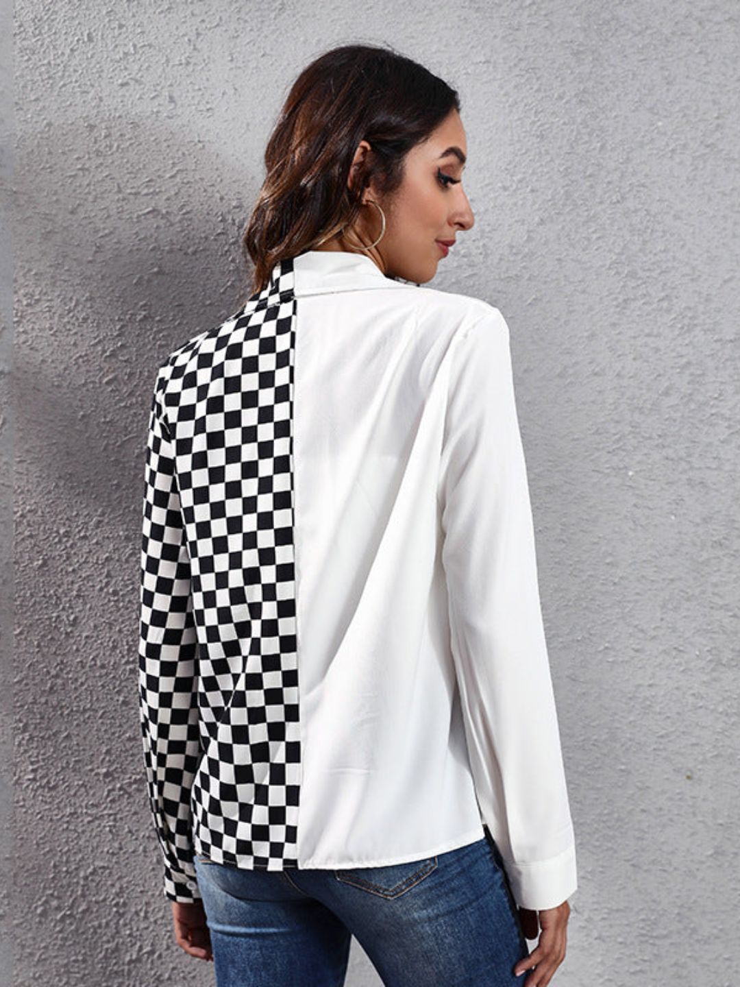 Women Checkerboard Zebra Pattern Shirt