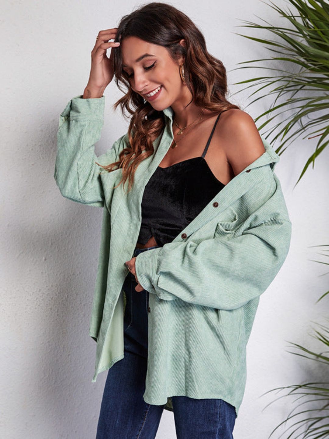 Green Shirt Collar Neck Style