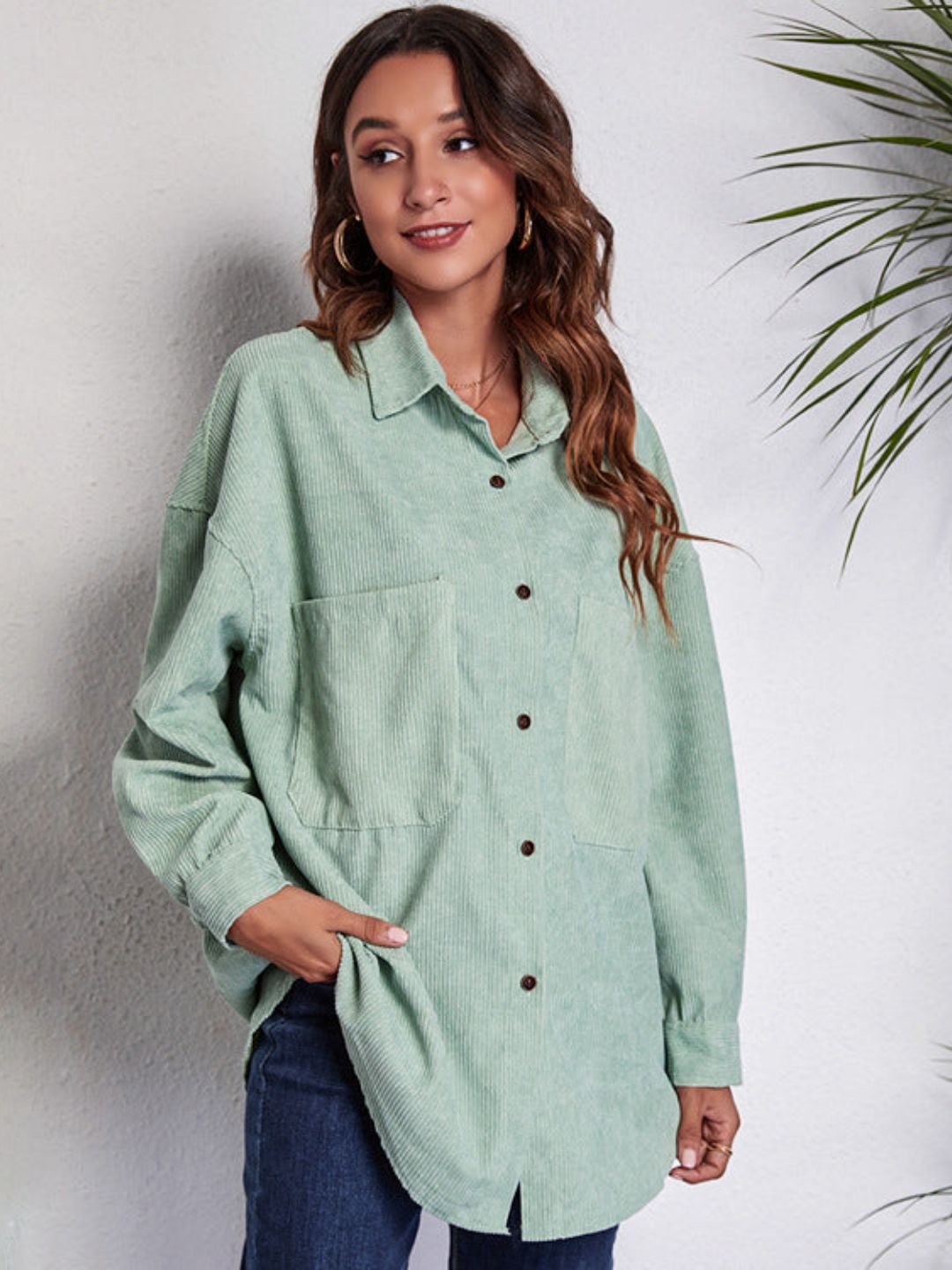 Green Shirt Collar Neck Style