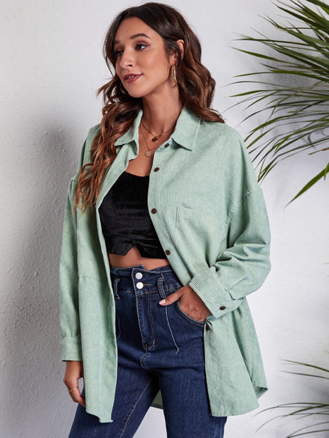 Green Shirt Collar Neck Style