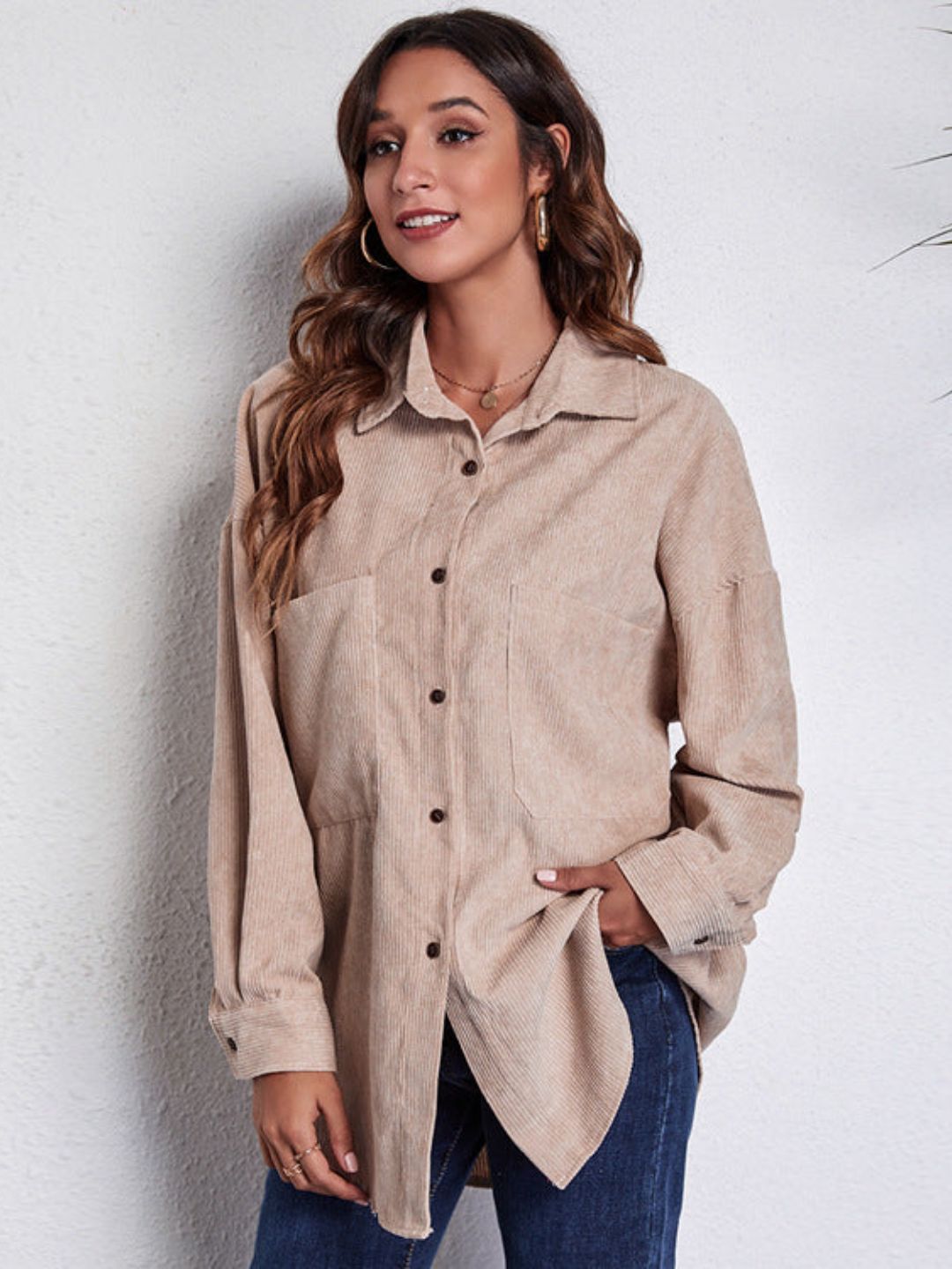 Khaki Shirt Collar Neck Casual