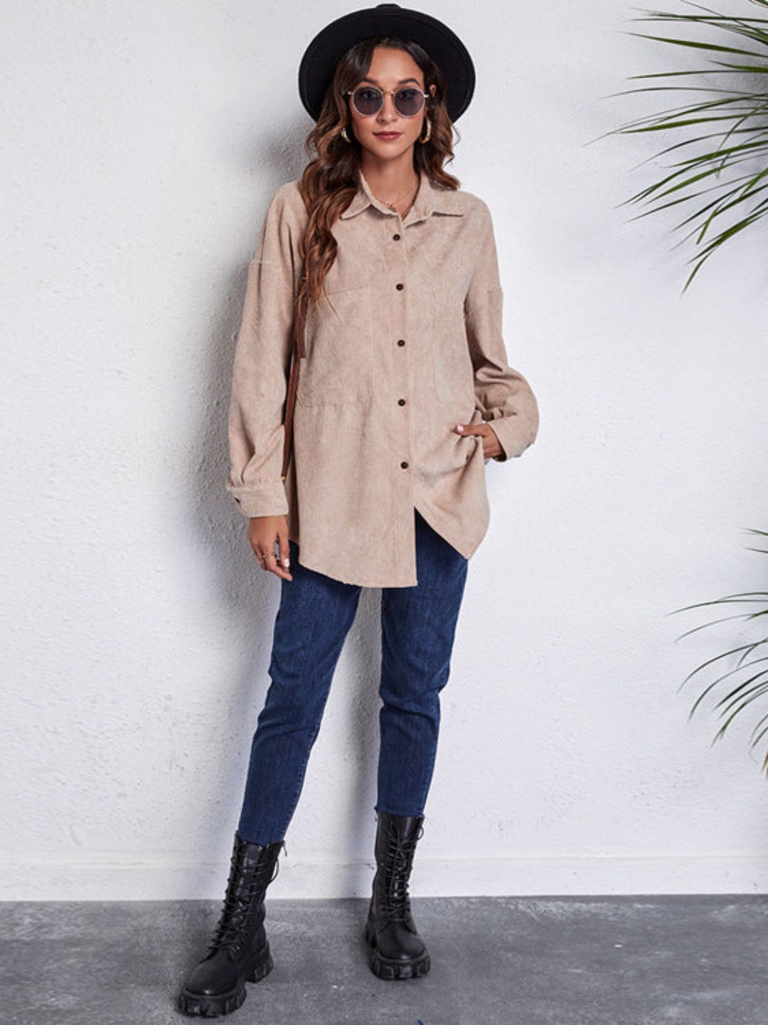 Khaki Shirt Collar Neck Casual
