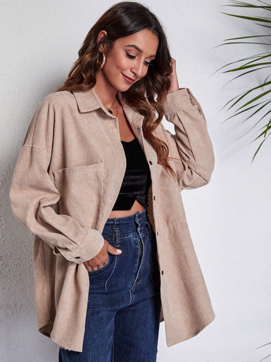 Khaki Shirt Collar Neck Casual