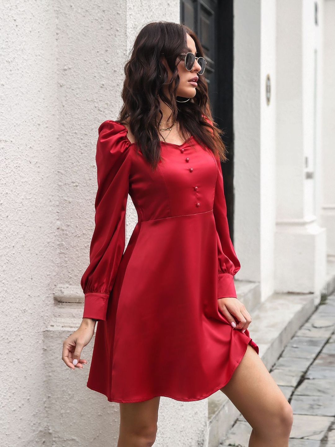 Women Off-Shoulder Long Sleeves Fit & Flare Dress