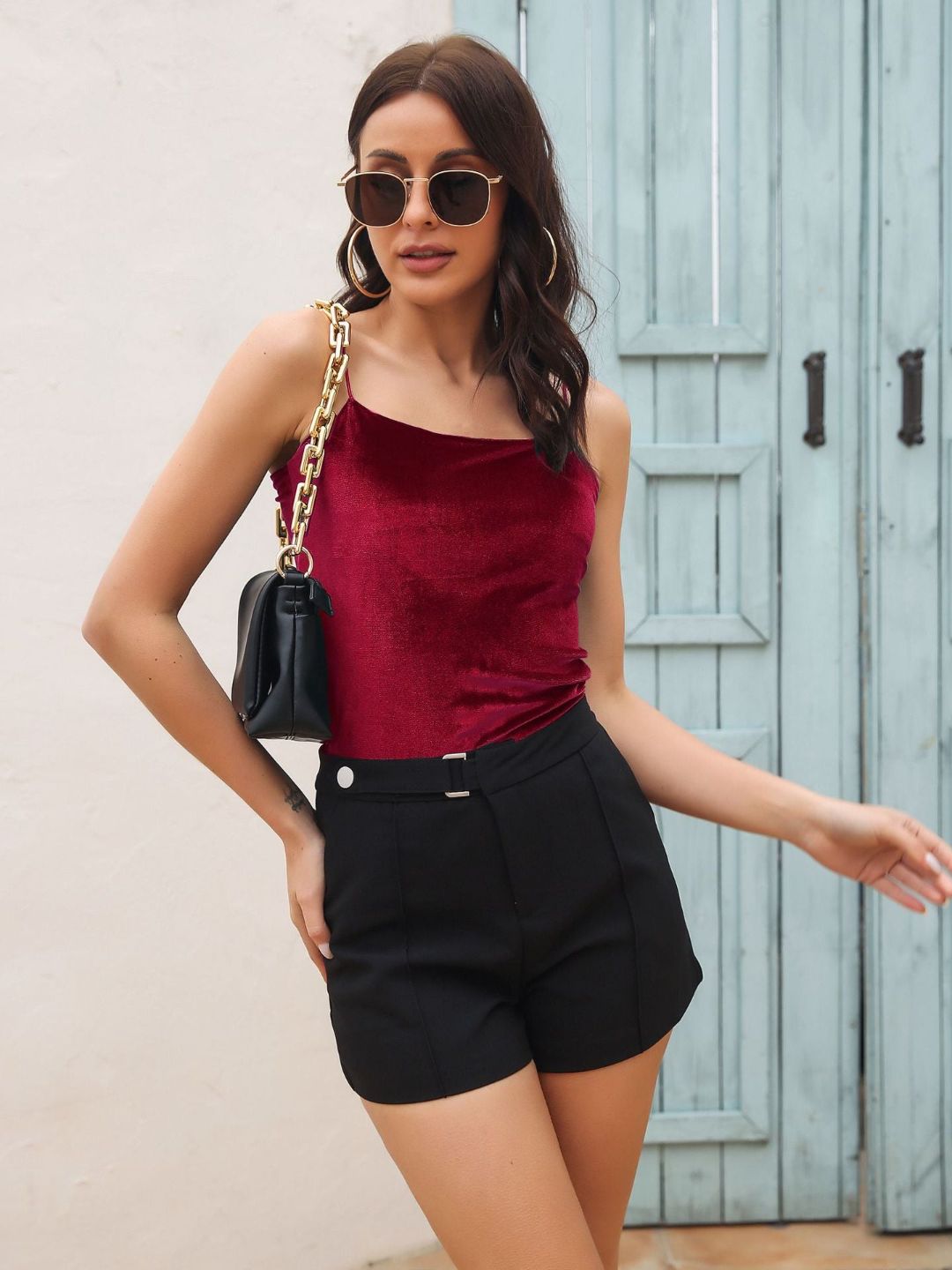 Shoulder Straps Velvet Fitted Top