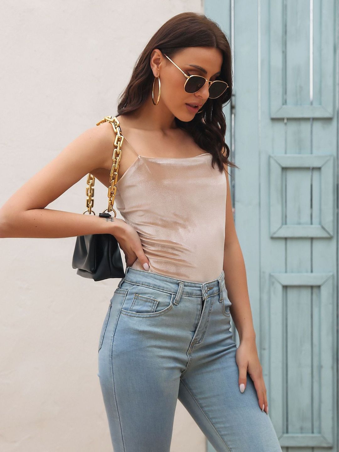Shoulder Straps Velvet Fitted Top
