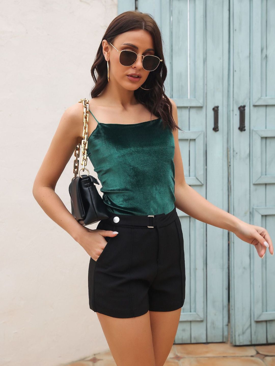 Shoulder Straps Velvet Fitted Top