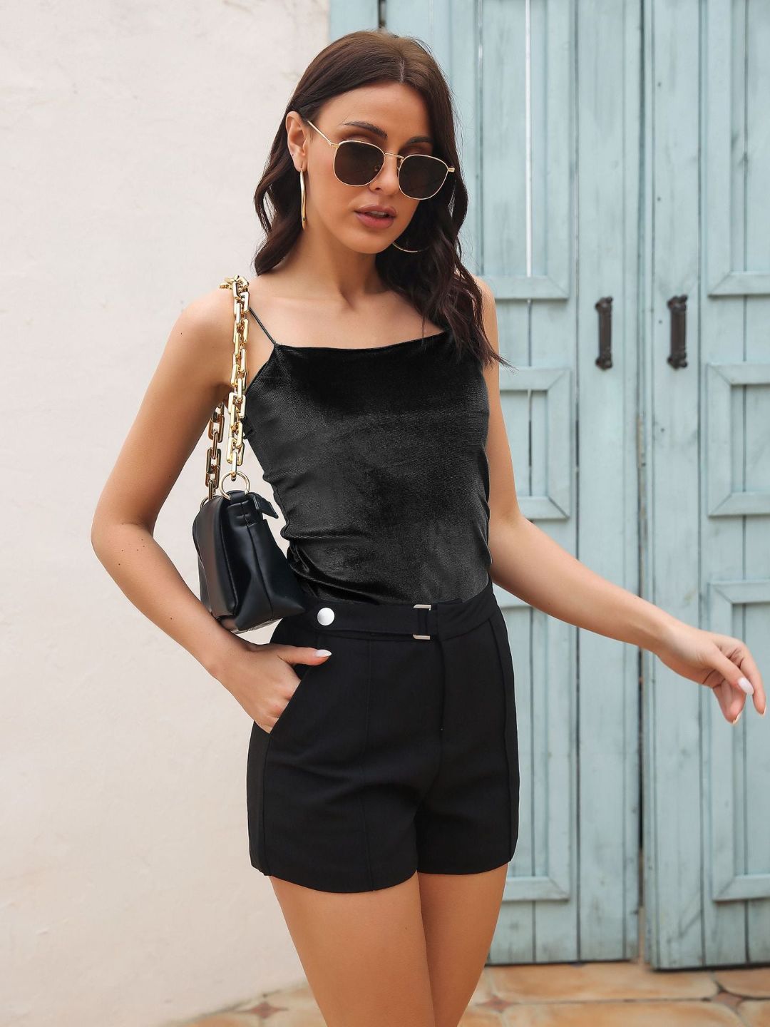 Shoulder Straps Velvet Fitted Top