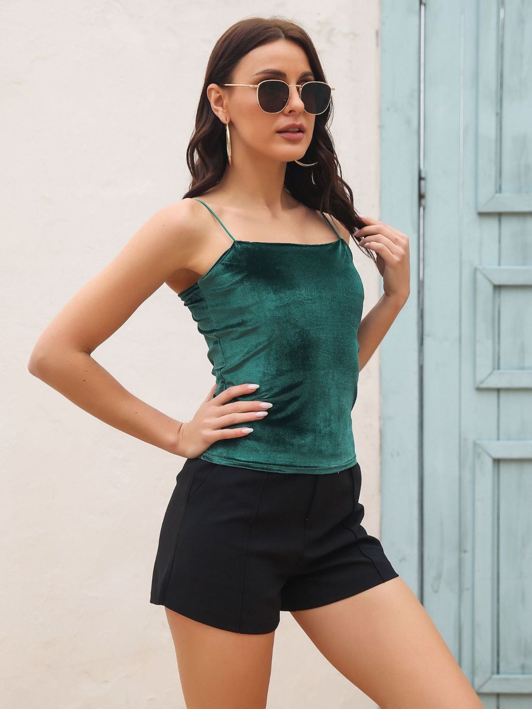 Shoulder Straps Velvet Fitted Top