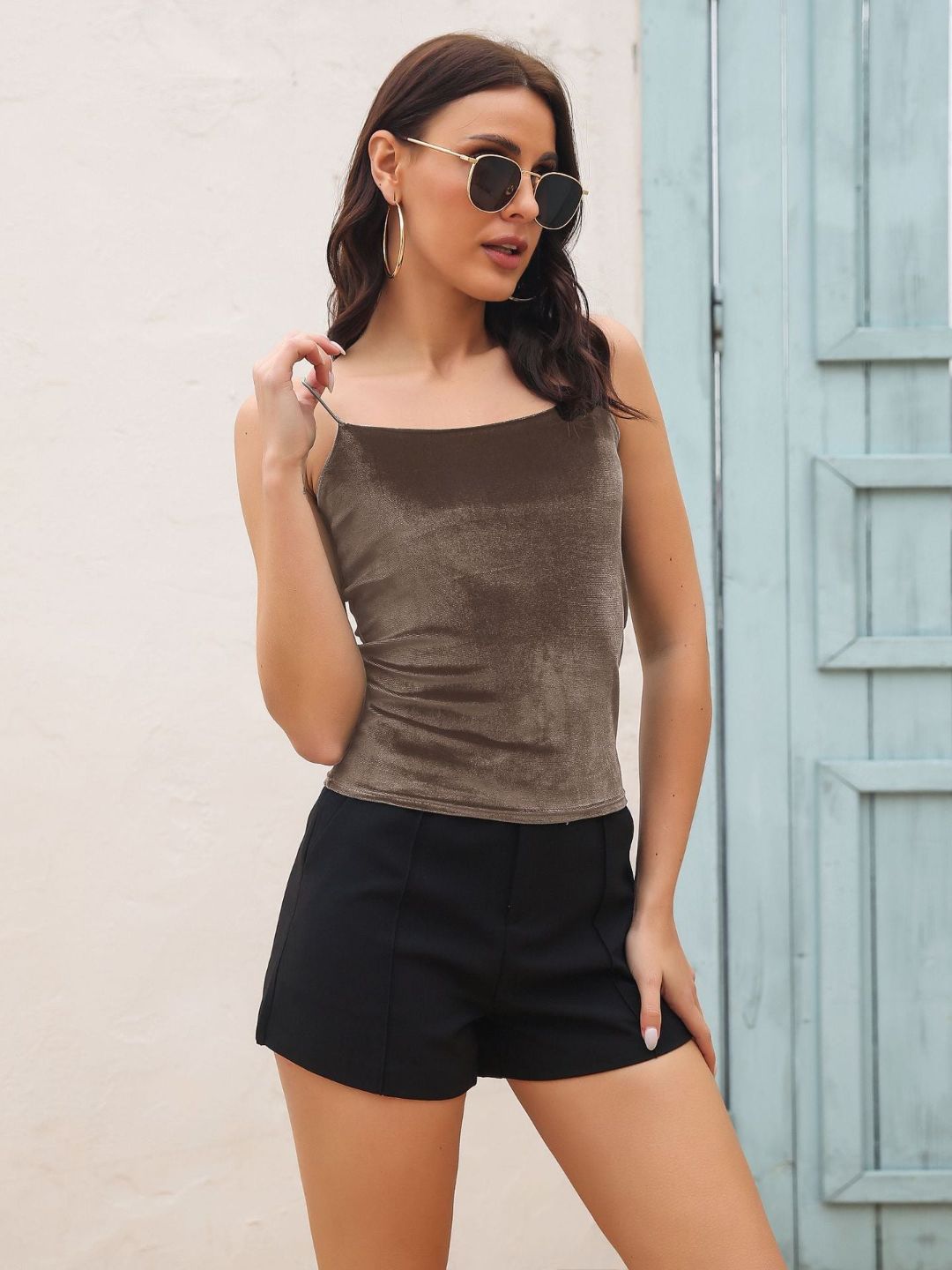 Shoulder Straps Velvet Fitted Top