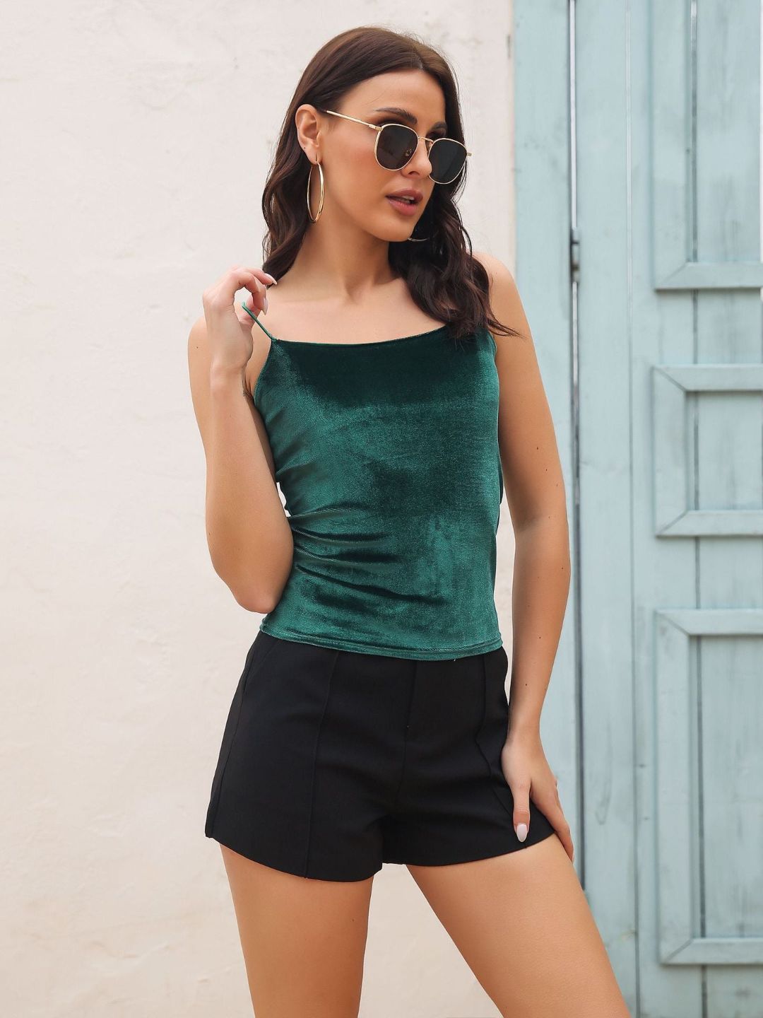 Shoulder Straps Velvet Fitted Top