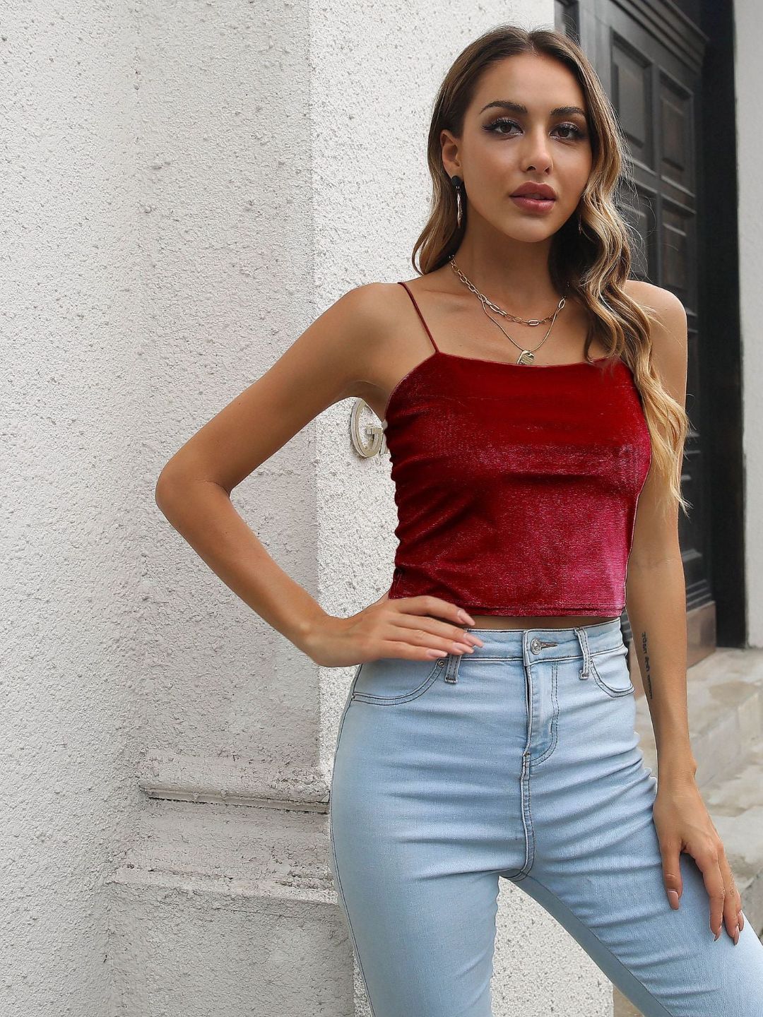 Shoulder Strap Velvet Crop Top