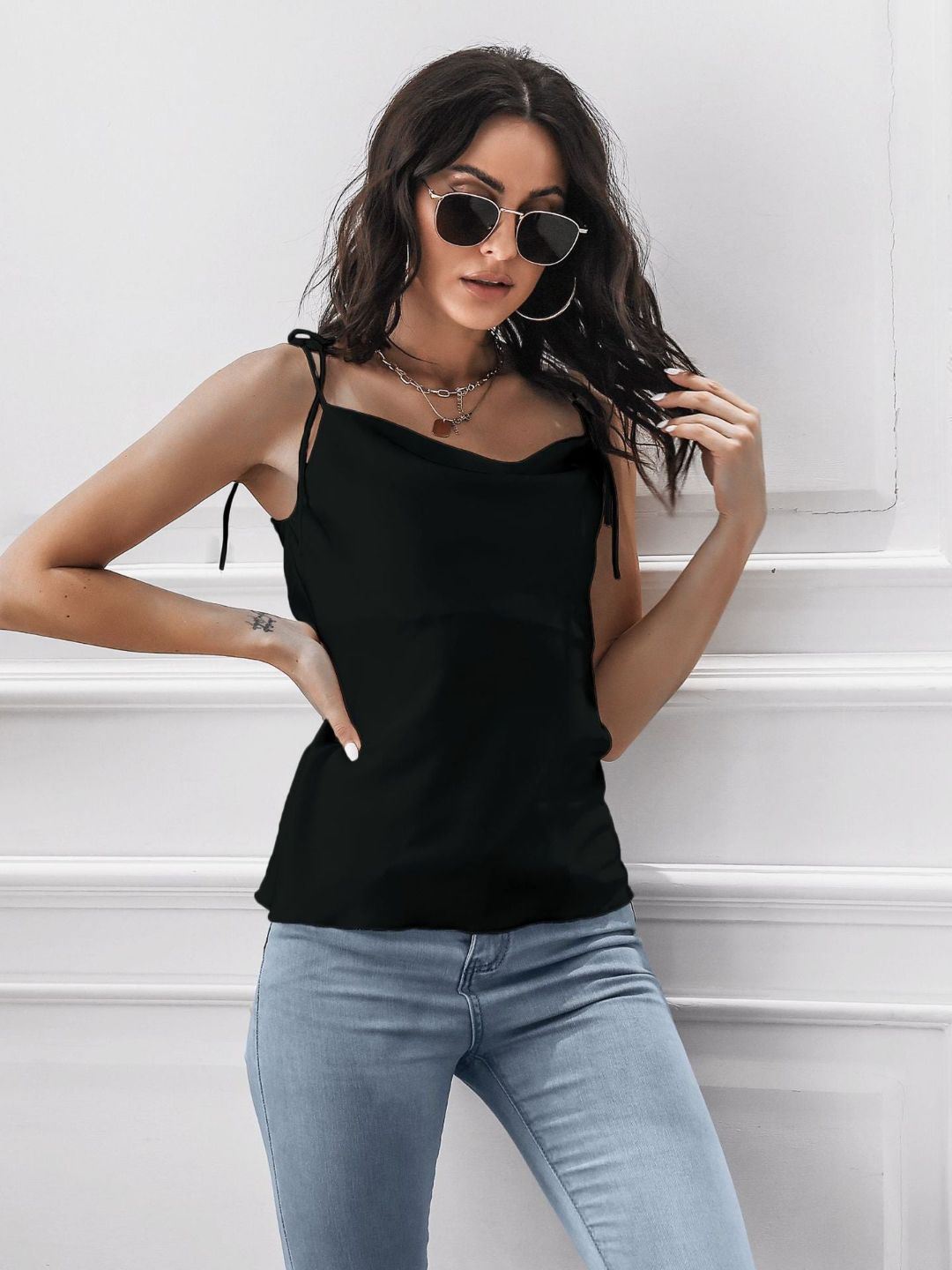 Solid Satin Tie-Ups Top