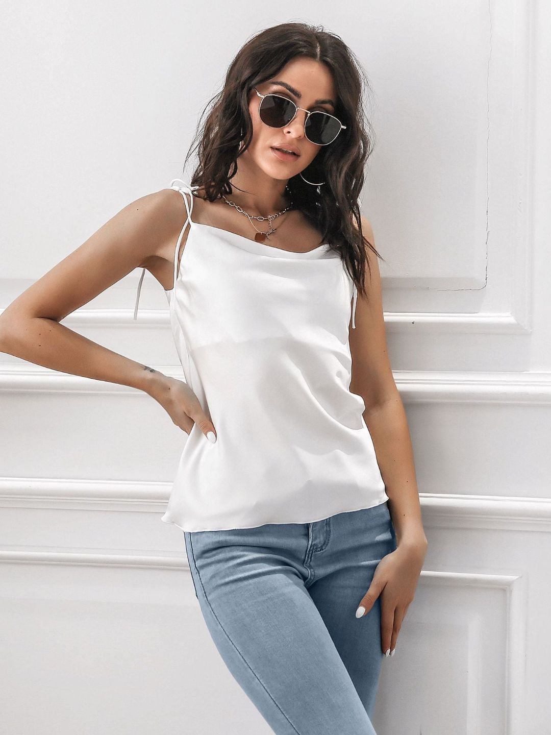 Solid Satin Tie-Ups Top