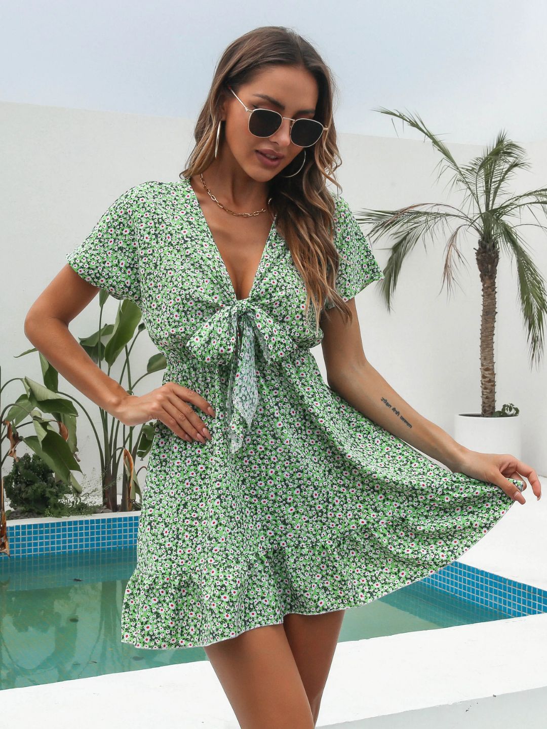 Ruffled Front Small Floral Dress