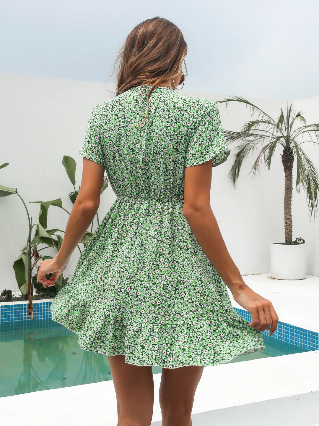 Ruffled Front Small Floral Dress