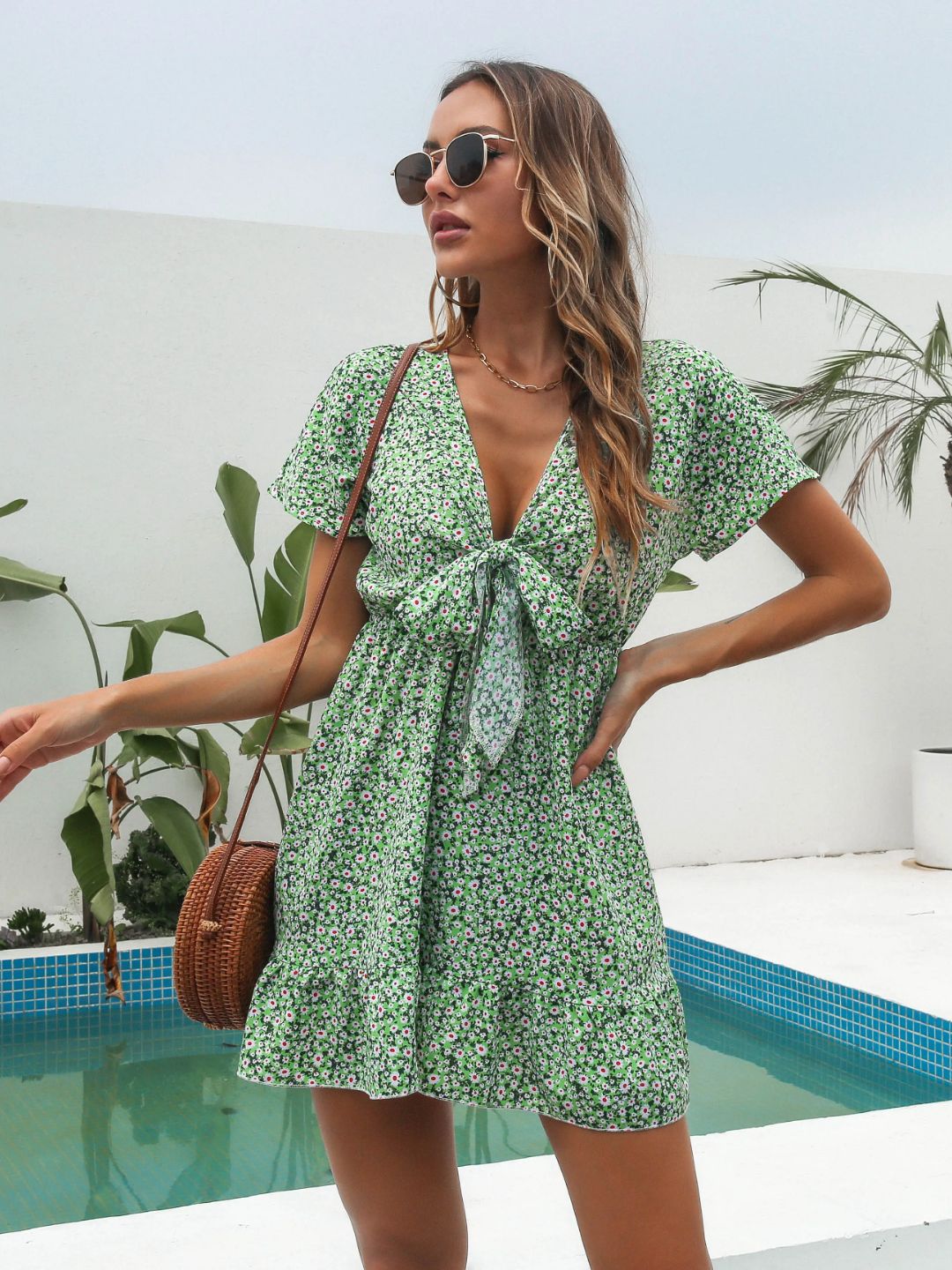 Ruffled Front Small Floral Dress