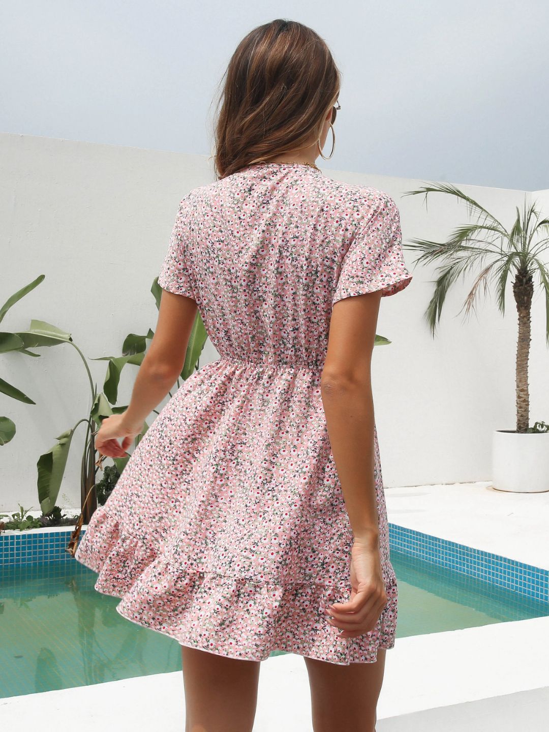 Ruffled Front Small Floral Dress
