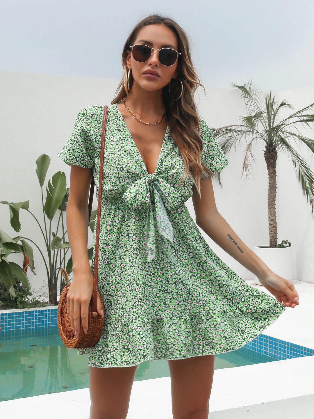 Ruffled Front Small Floral Dress