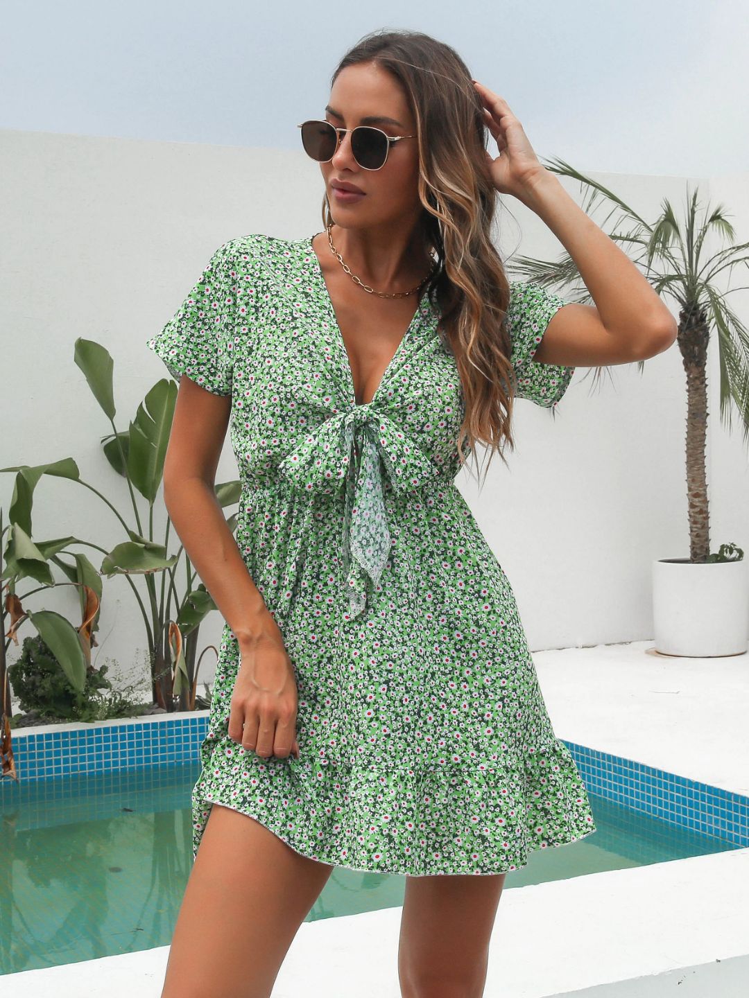 Ruffled Front Small Floral Dress