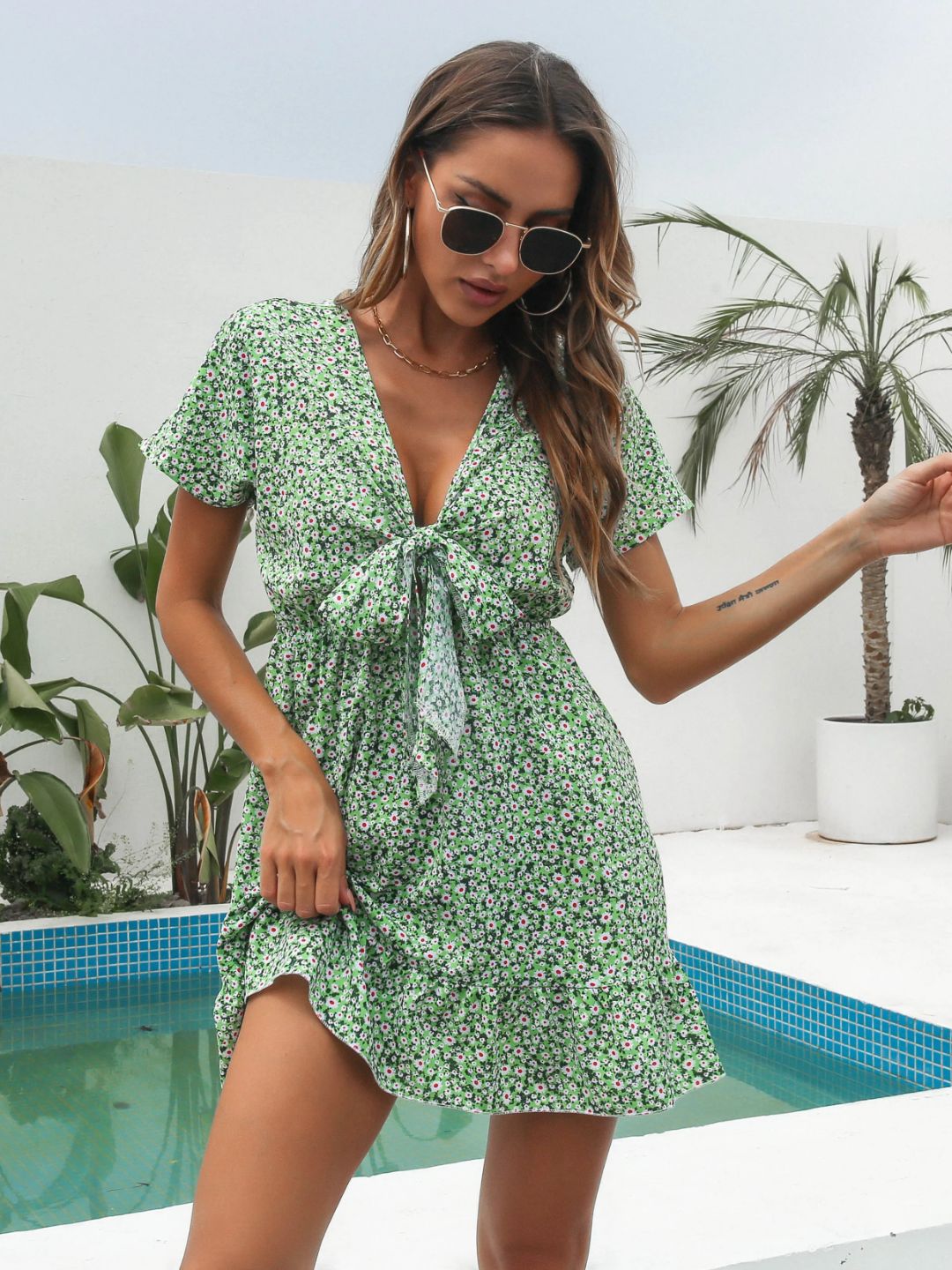 Ruffled Front Small Floral Dress