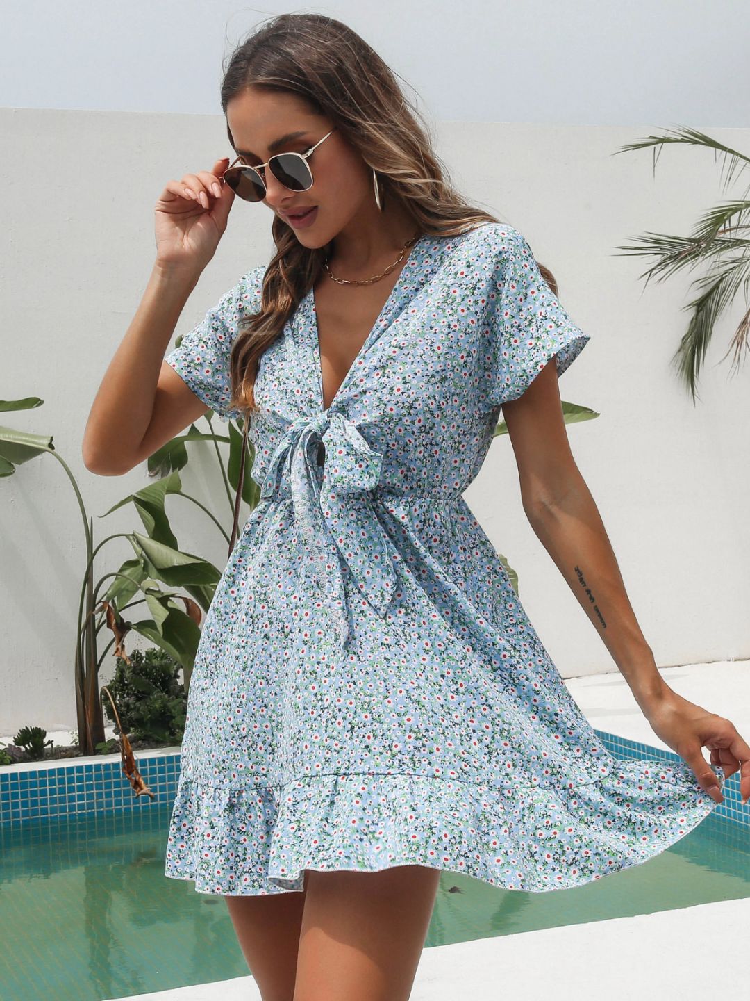 Ruffled Front Small Floral Dress