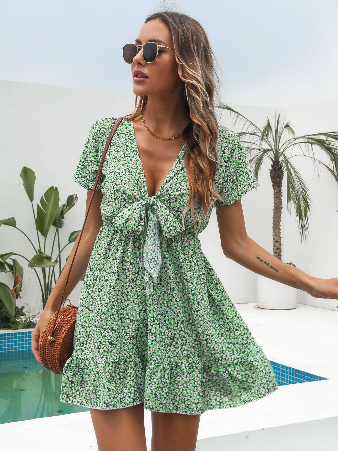 Ruffled Front Small Floral Dress