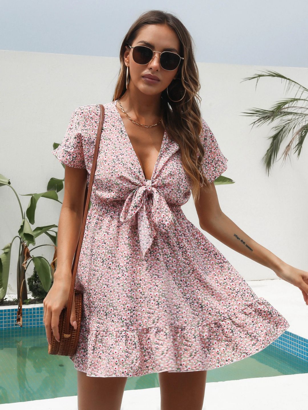 Ruffled Front Small Floral Dress