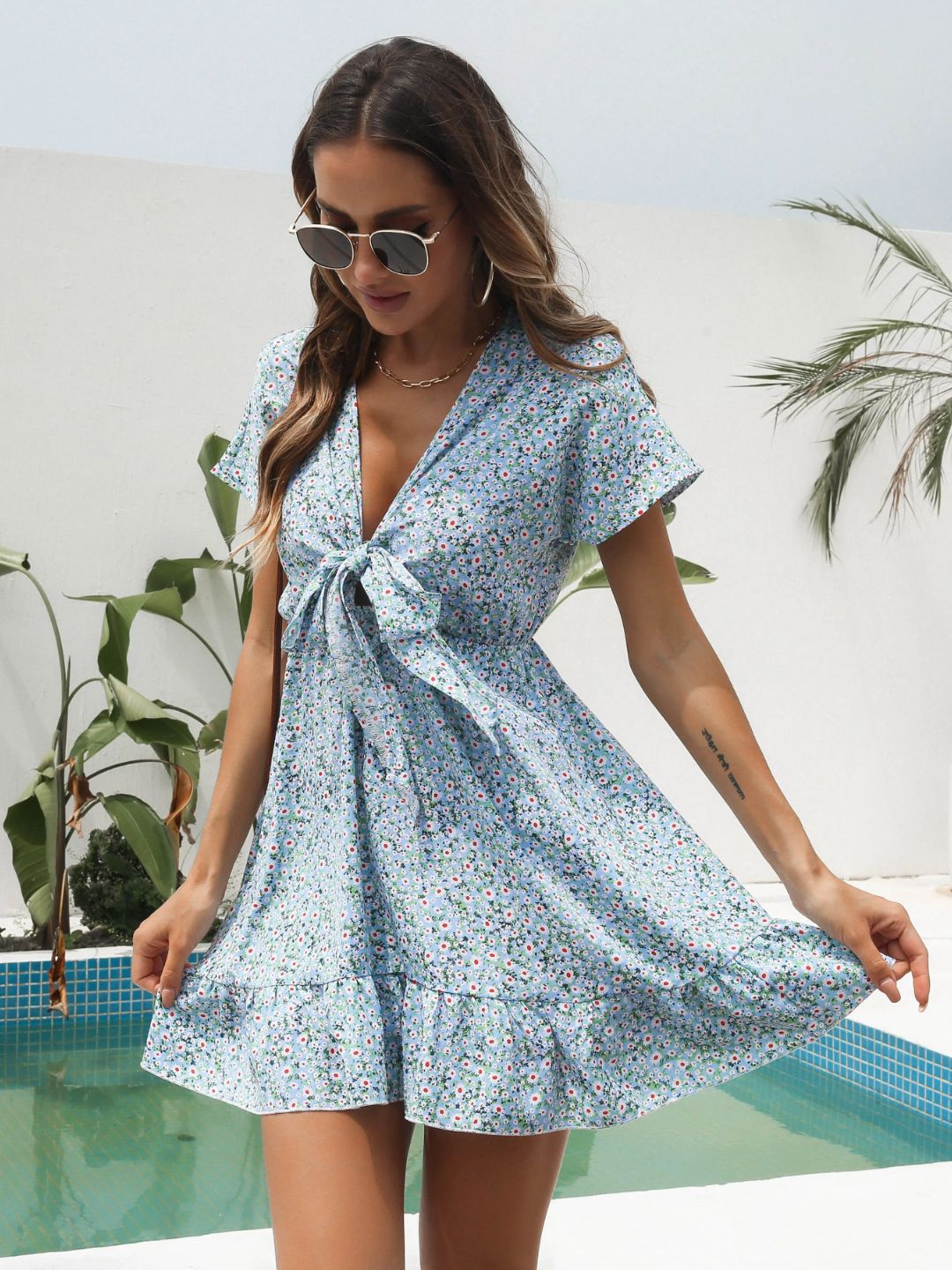 Ruffled Front Small Floral Dress