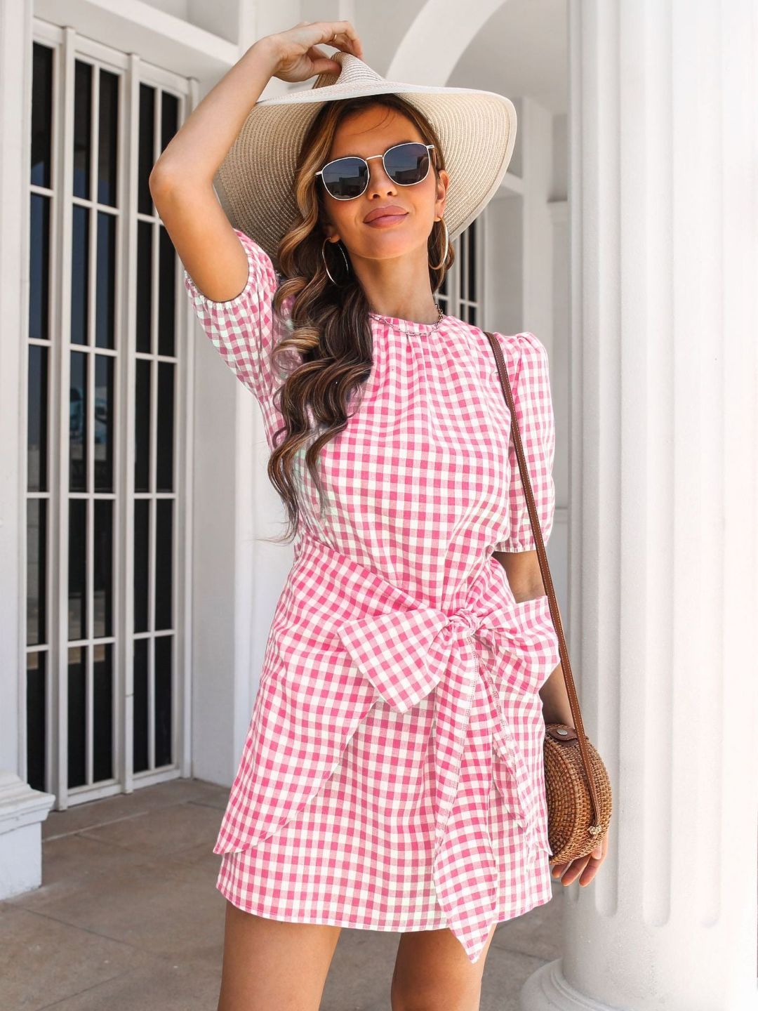 Womens Summer Lantern Sleeves Knotted Wrap Dress
