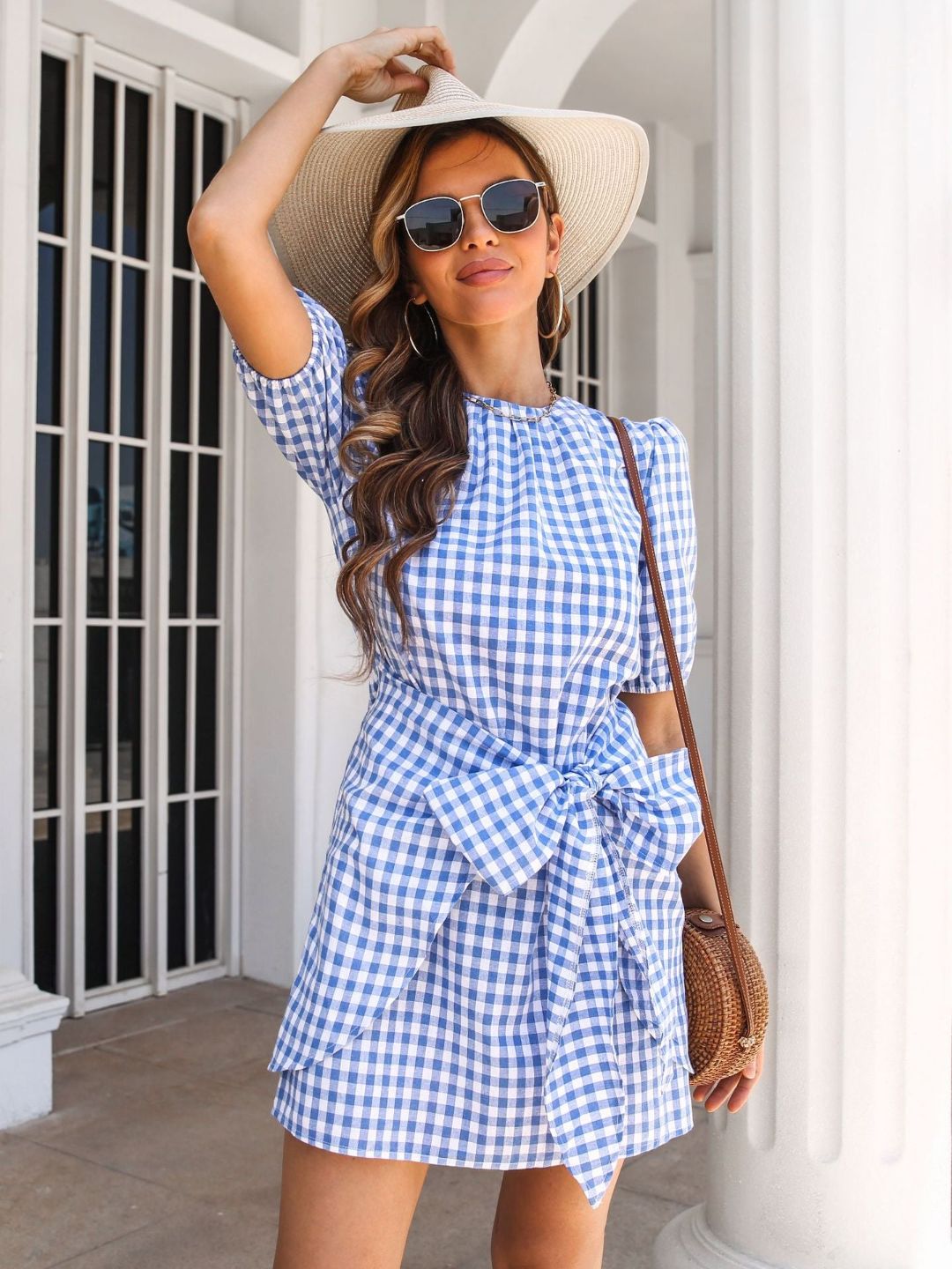 Womens Summer Lantern Sleeves Knotted Wrap Dress