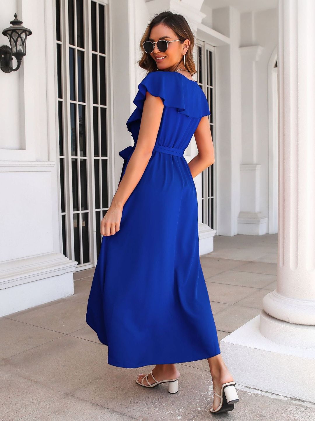 Womens Ruffled V-Neck Dress