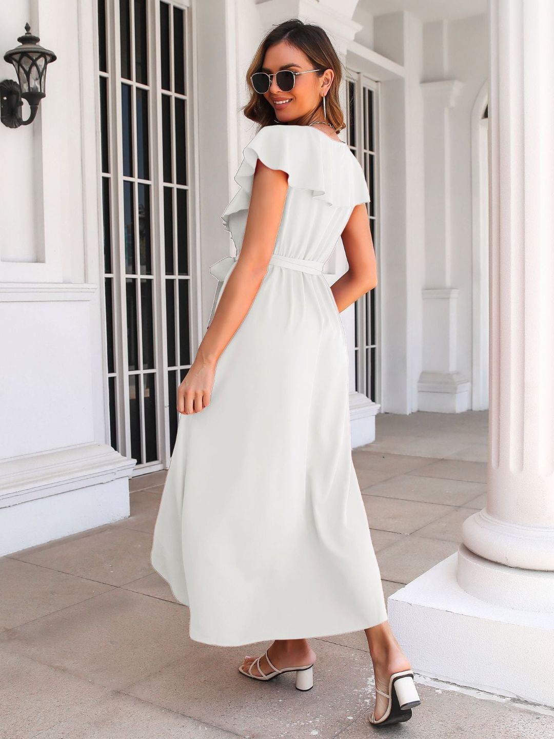 Womens Ruffled V-Neck Dress