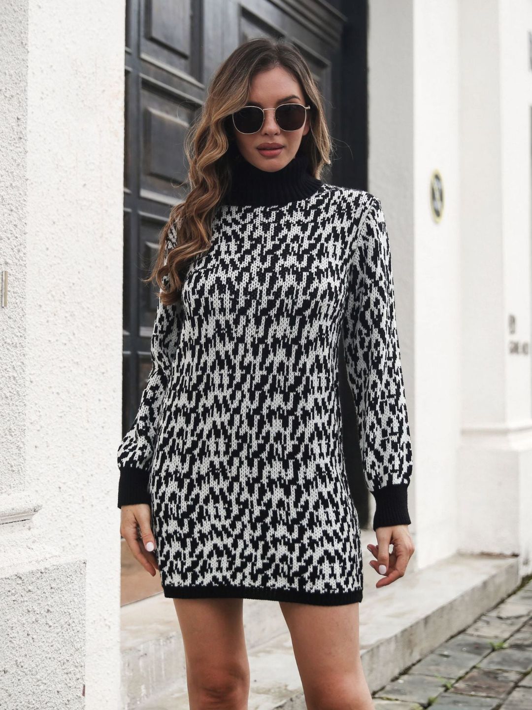 Black Womens Turtle Neck Sweater Dress