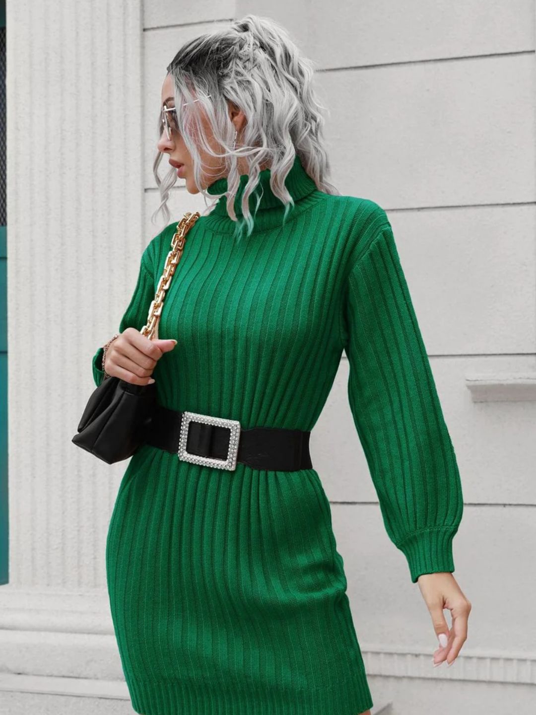 Knitted Turtle Neck Sweater Dress