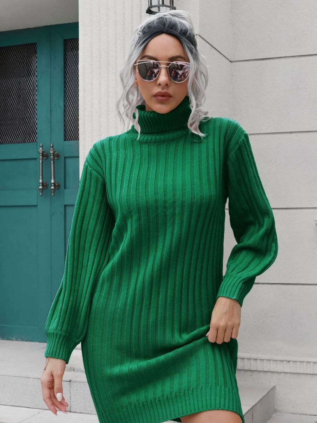 Knitted Turtle Neck Sweater Dress