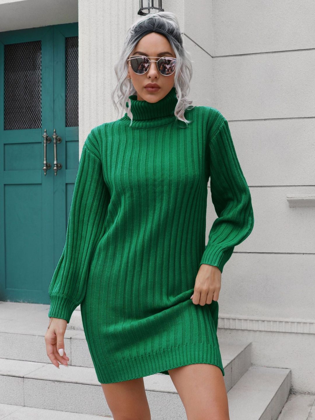 Knitted Turtle Neck Sweater Dress