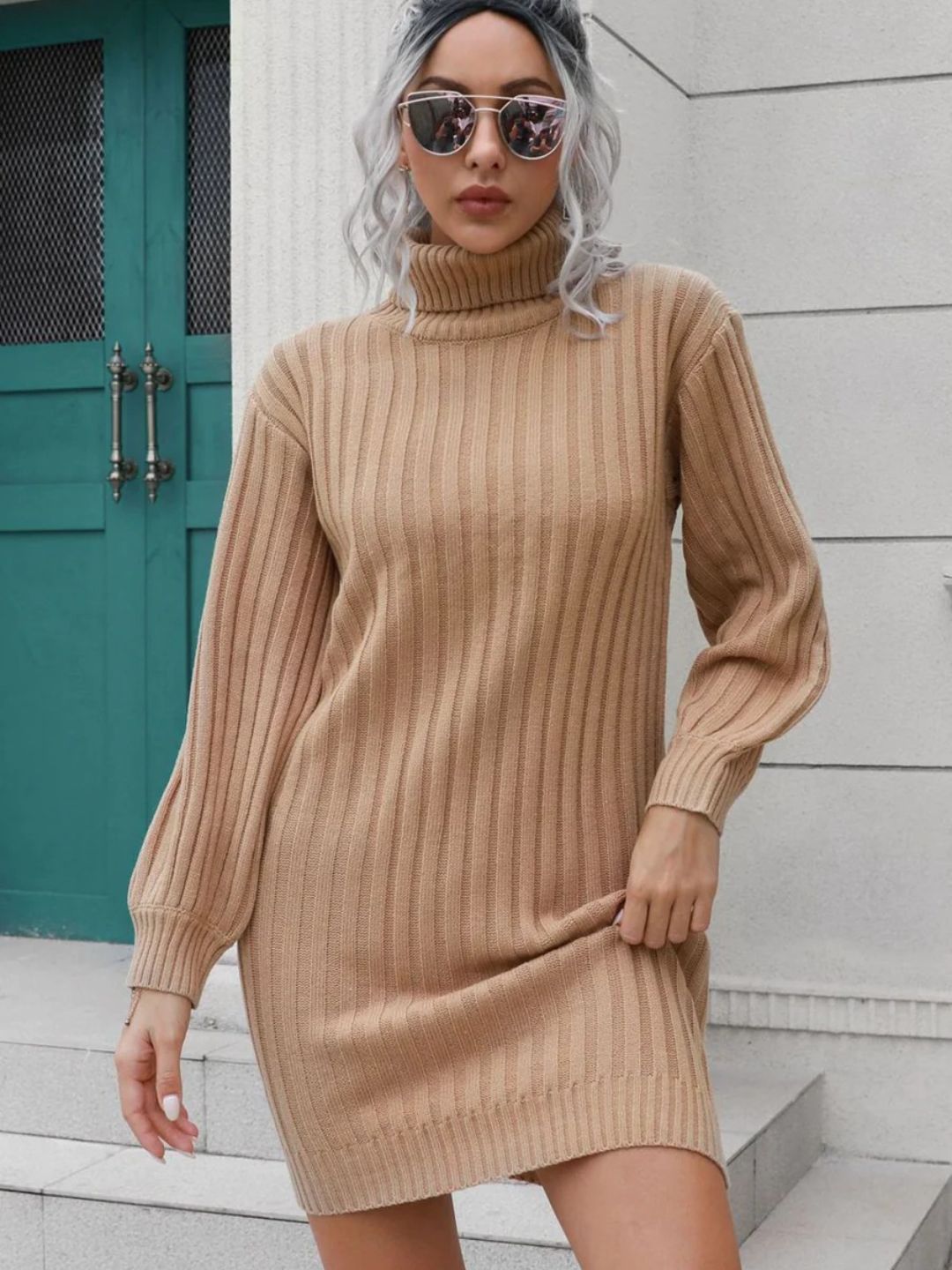 Knitted Turtle Neck Sweater Dress