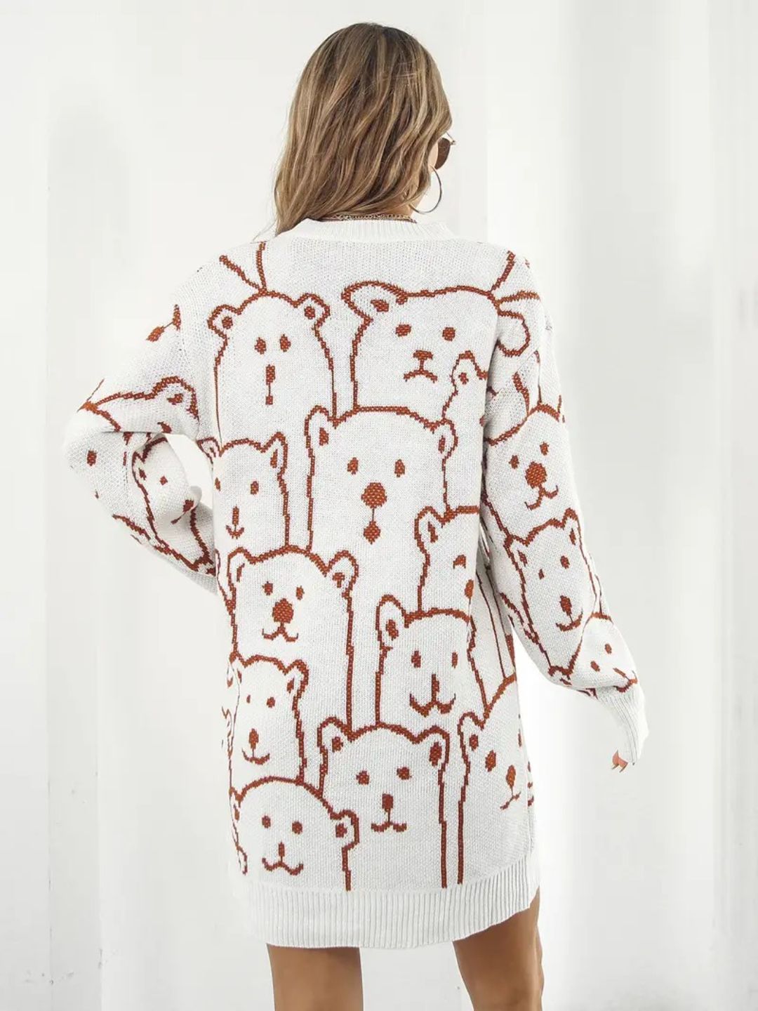 Bear Jacquard Long Sleeves Sweater Dress