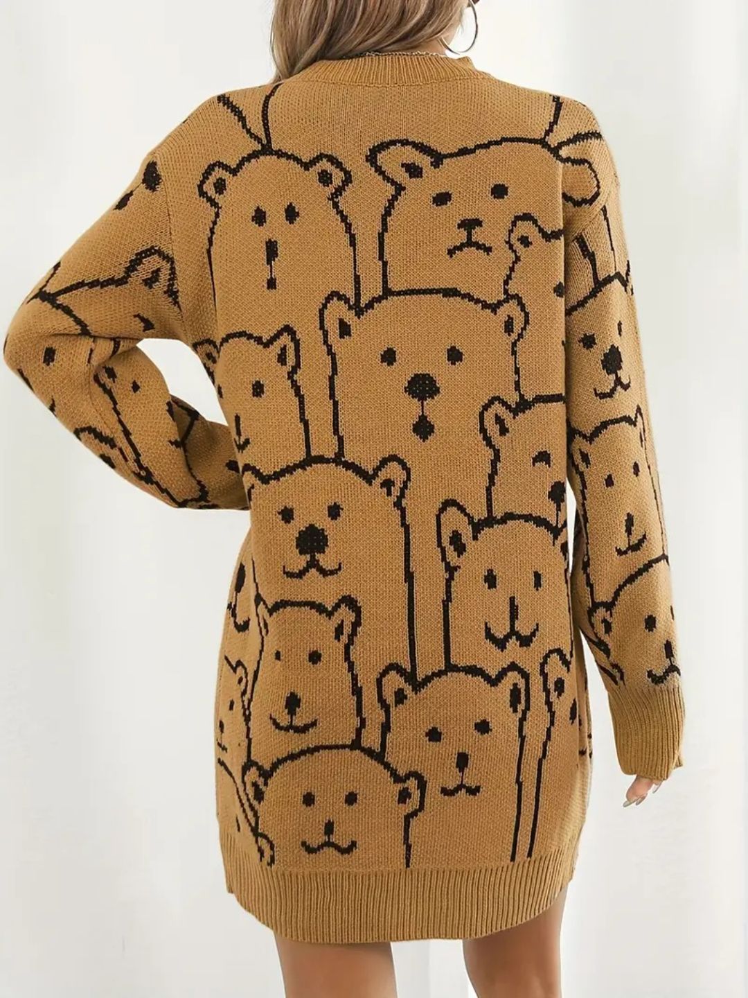 Bear Jacquard Long Sleeves Sweater Dress