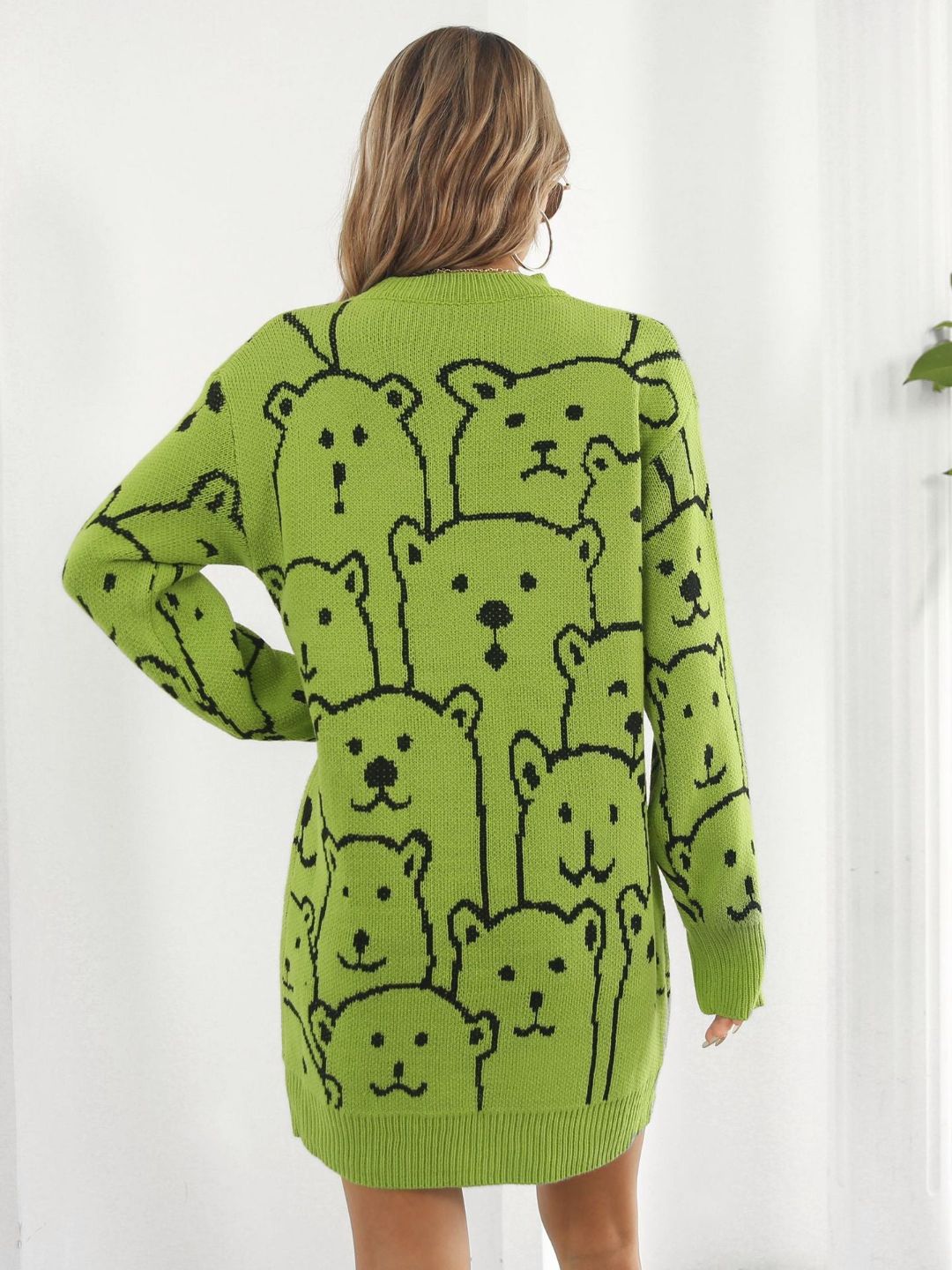 Bear Jacquard Long Sleeves Sweater Dress