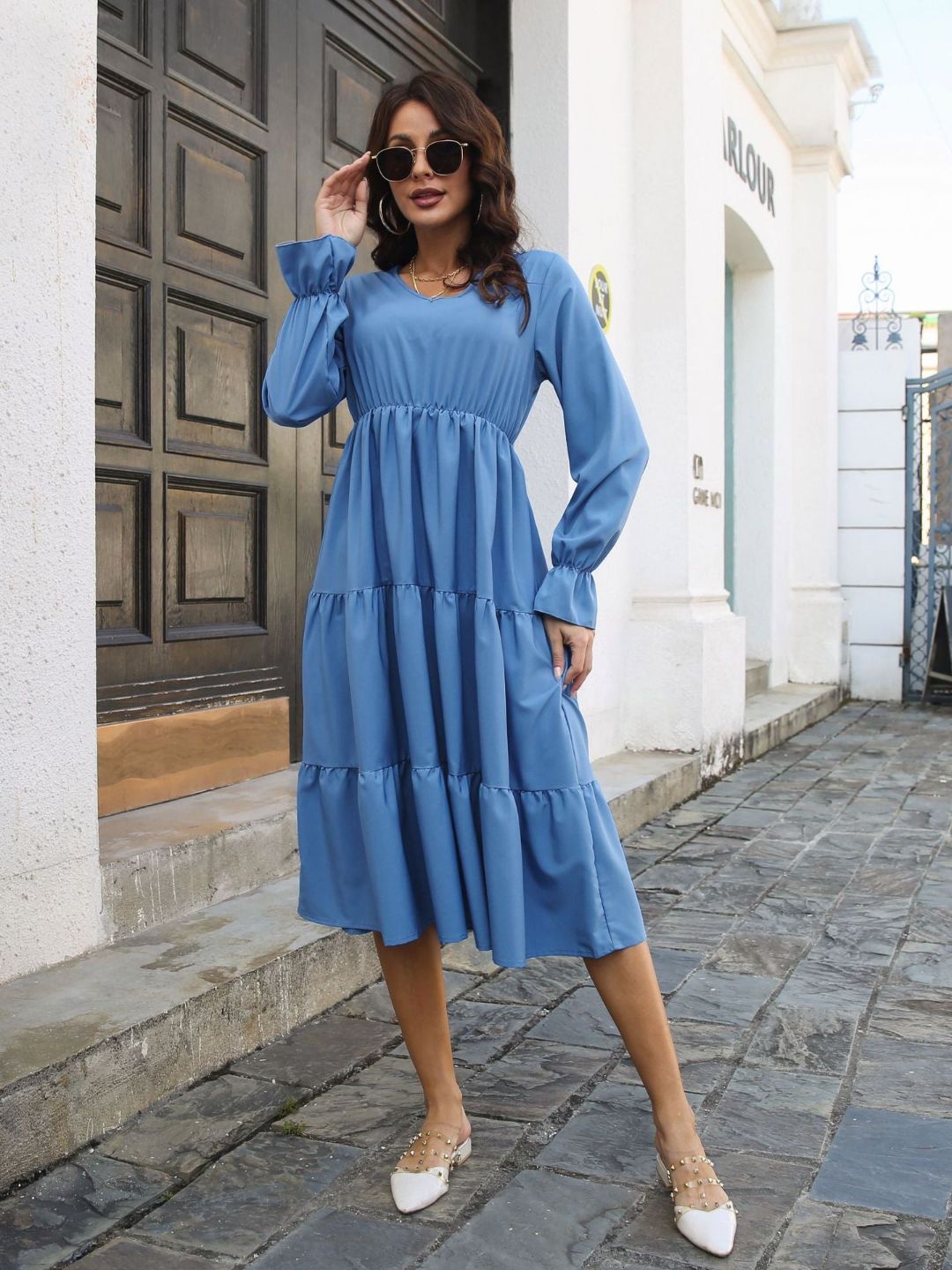 Trumpet Long Sleeves V-Neck Layedress