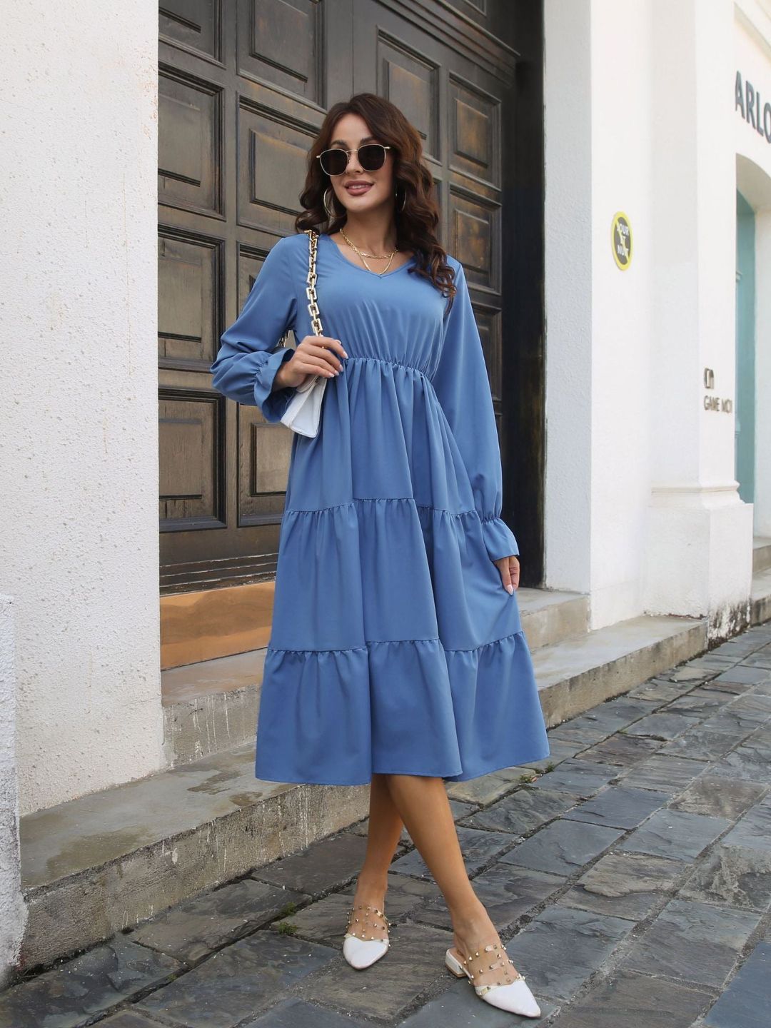 Trumpet Long Sleeves V-Neck Layedress