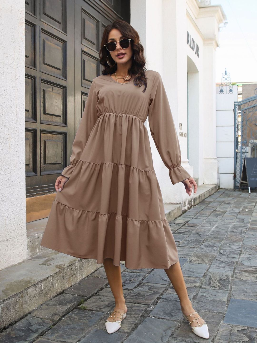 Trumpet Long Sleeves V-Neck Layedress