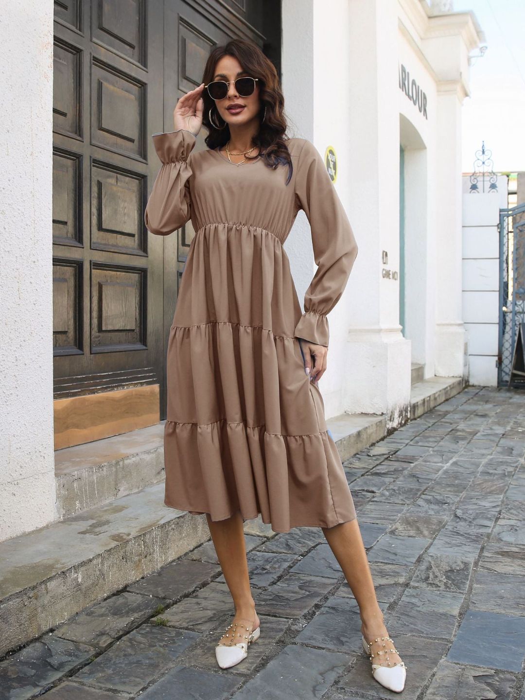 Trumpet Long Sleeves V-Neck Layedress
