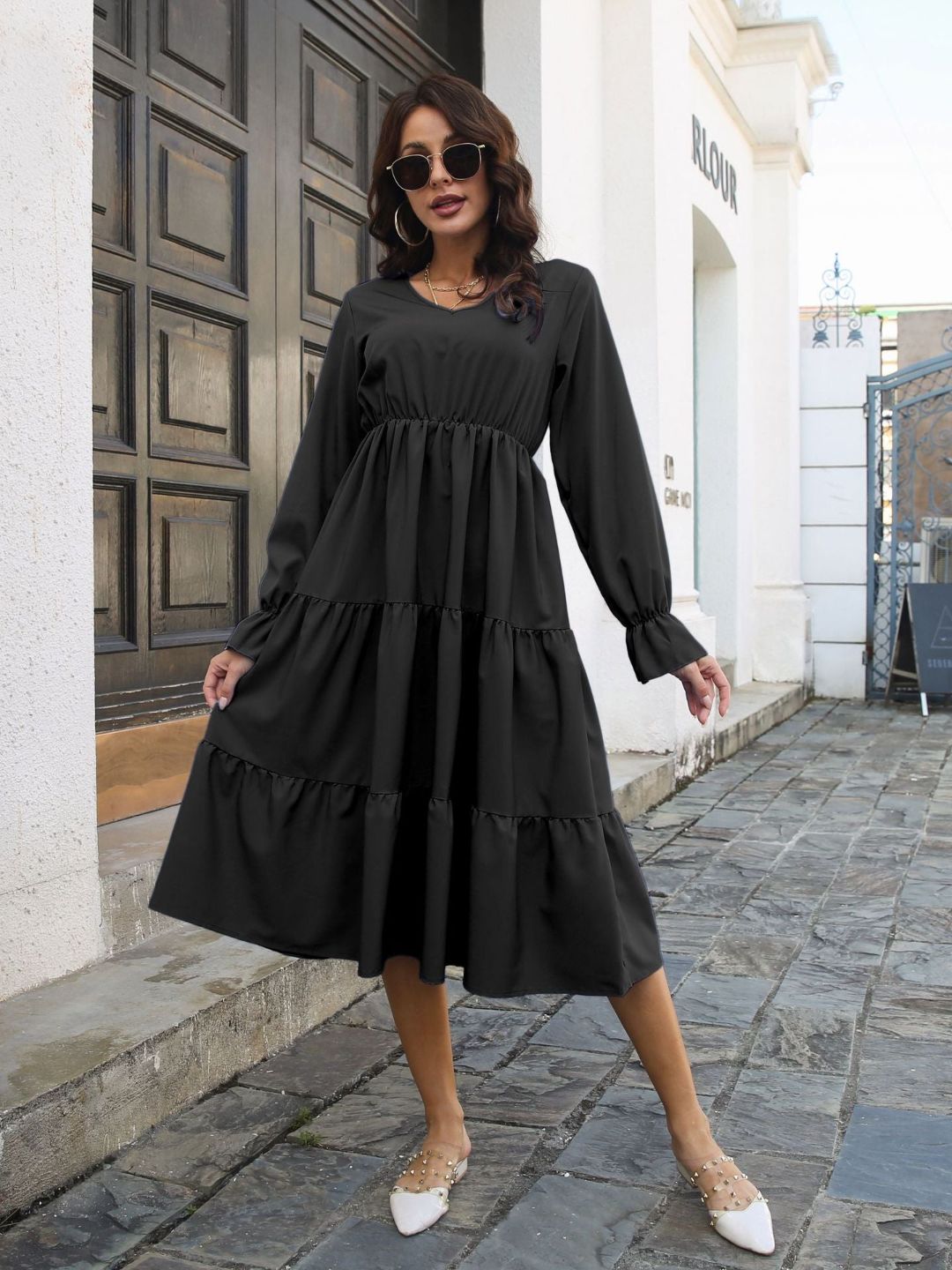 Trumpet Long Sleeves V-Neck Layedress