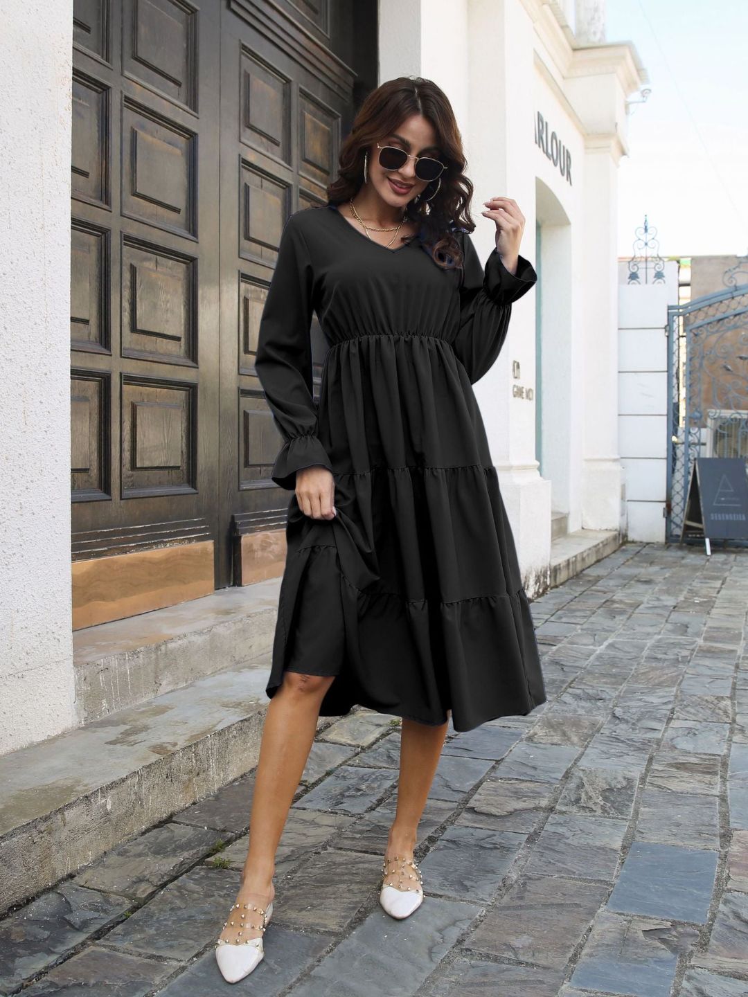 Trumpet Long Sleeves V-Neck Layedress